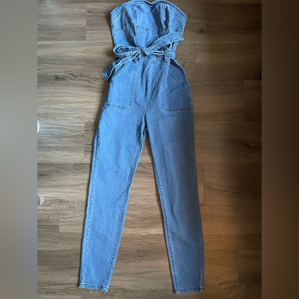 Denim Jumpsuit with Belt